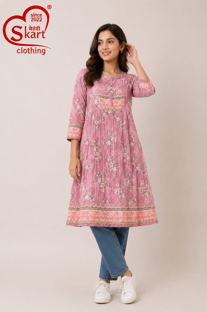 Women’s Pink Floral Printed Kurti – Elegant Everyday Wear