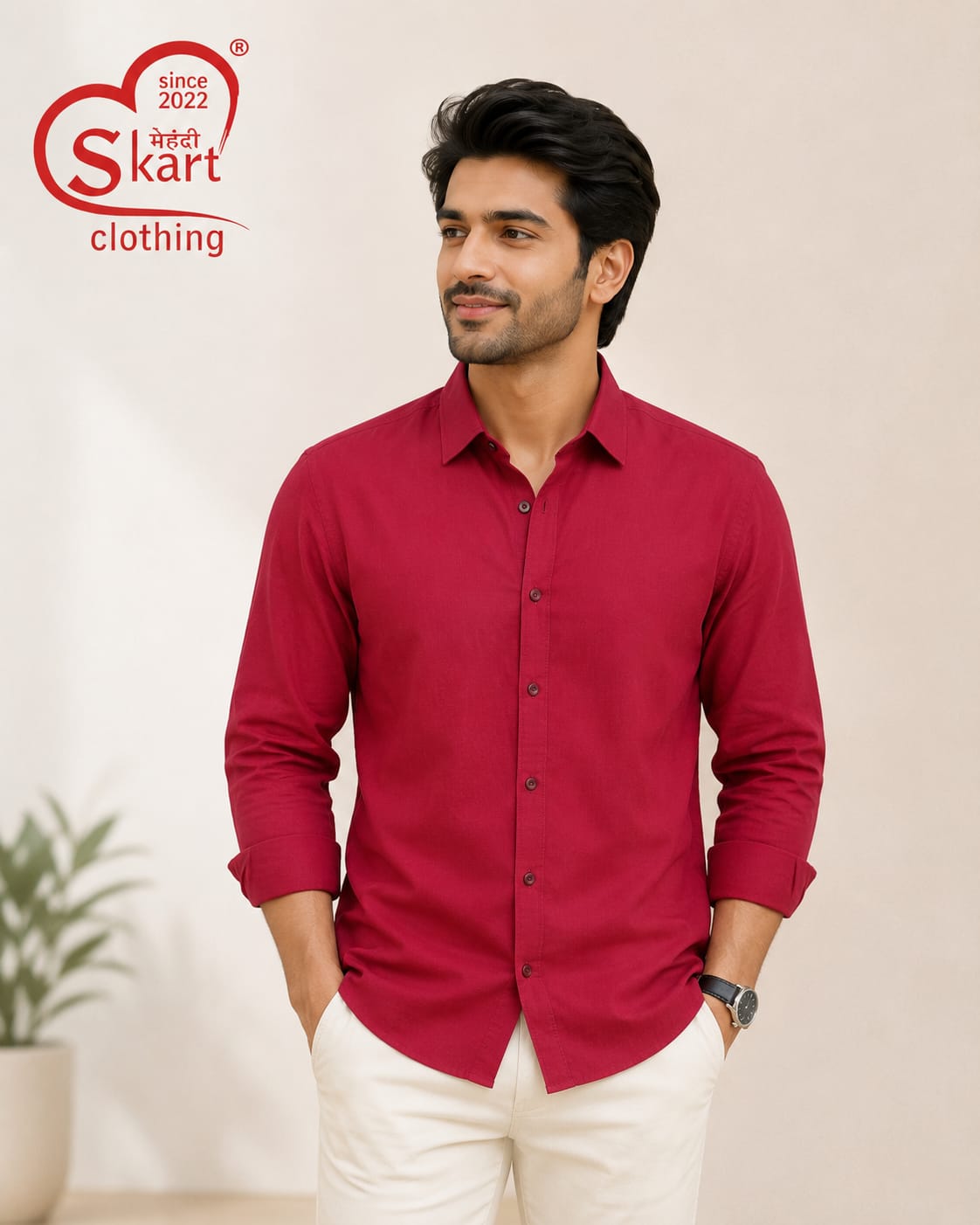 Men's Solid Maroon Full-Sleeve Casual Shirt