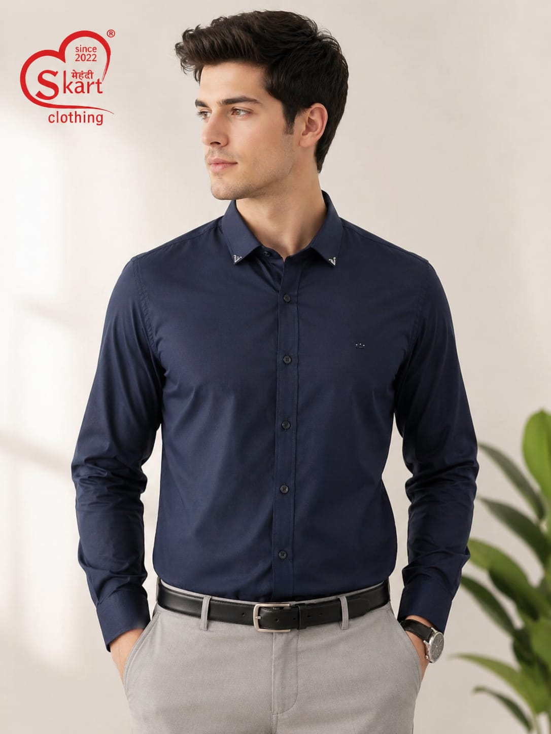 Men's Classic Navy Blue Formal Full-Sleeve Shirt