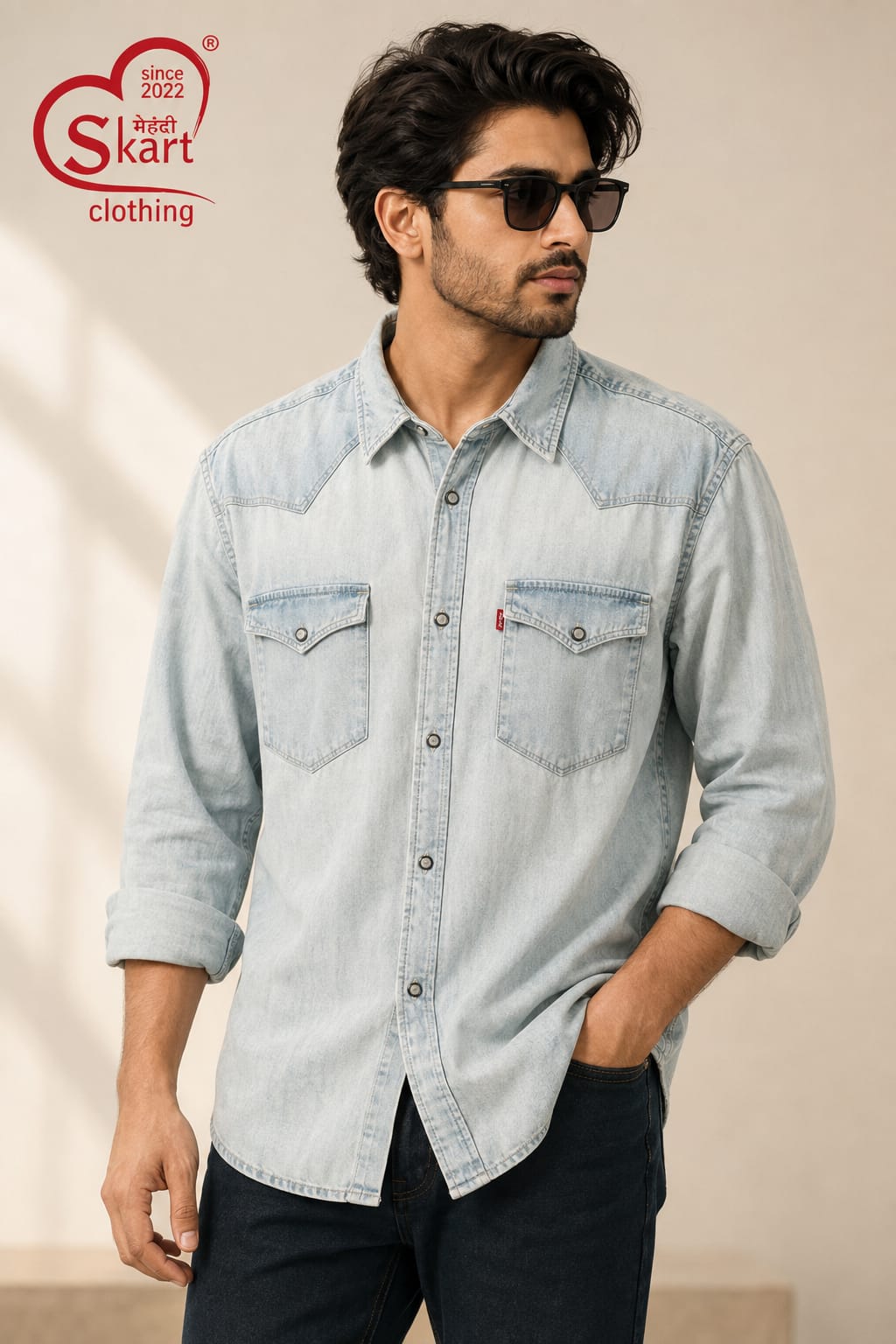 Men's Light Blue Denim Casual Shirt