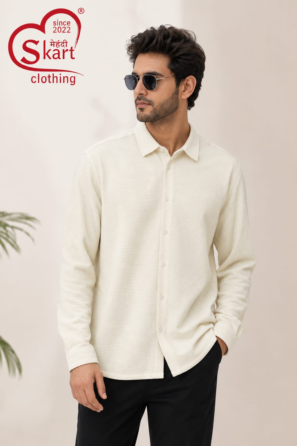 Men’s Premium Textured White Casual Shirt