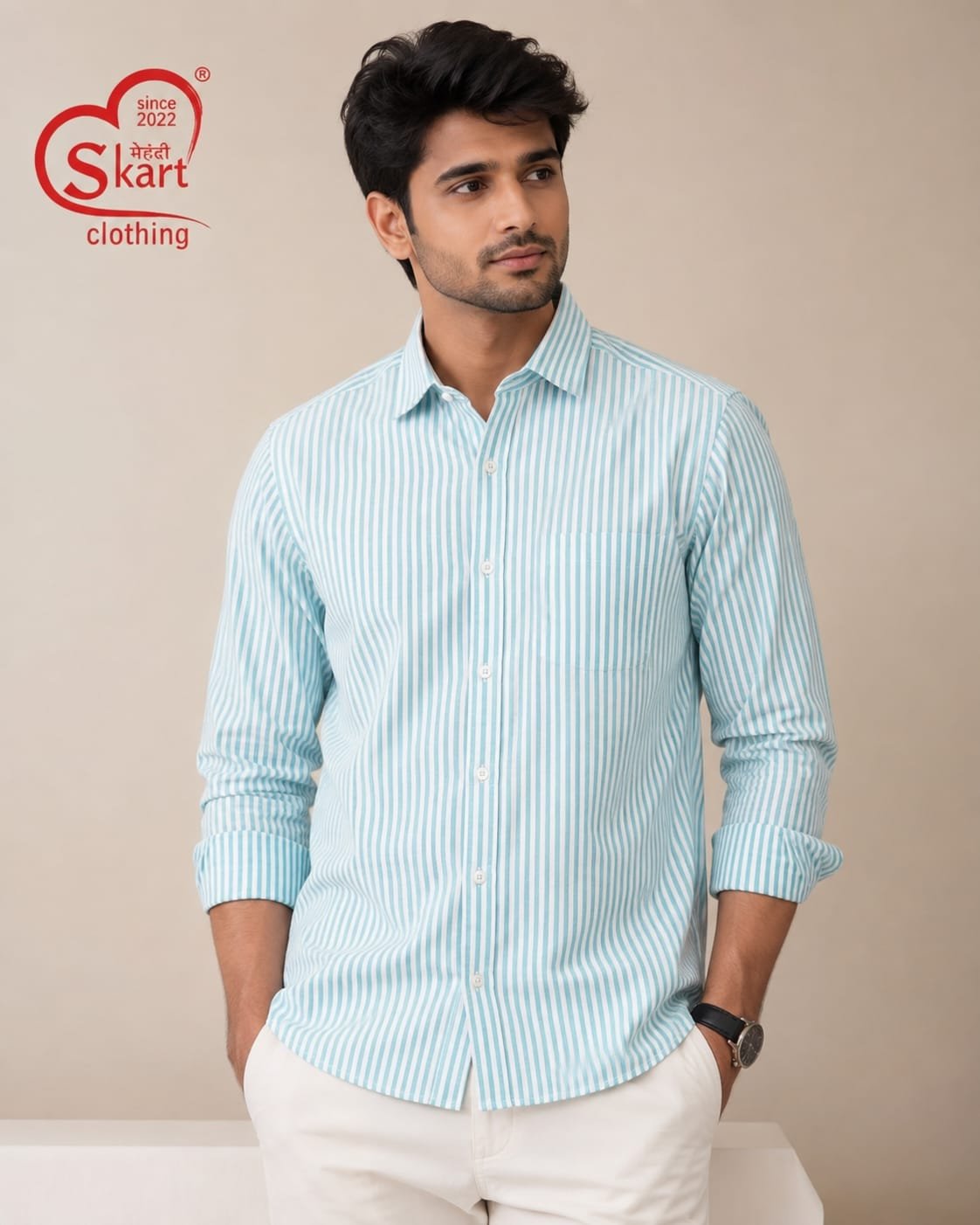 Rare Rabbit Men Light Blue & White Striped Casual Shirt