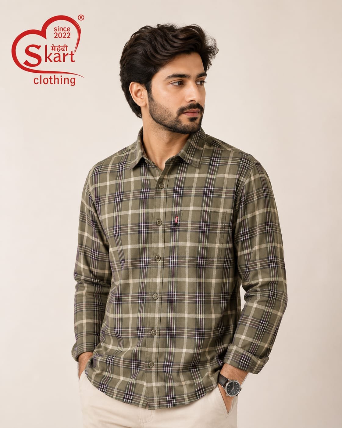 Levi's Men Olive Green Checked Casual Shirt