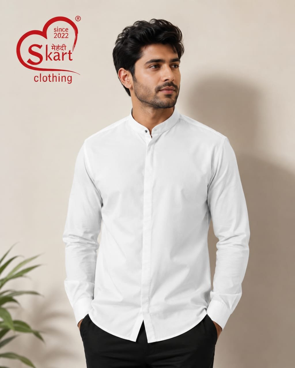 Rare Rabbit Classic White Mandarin Collar Shirt