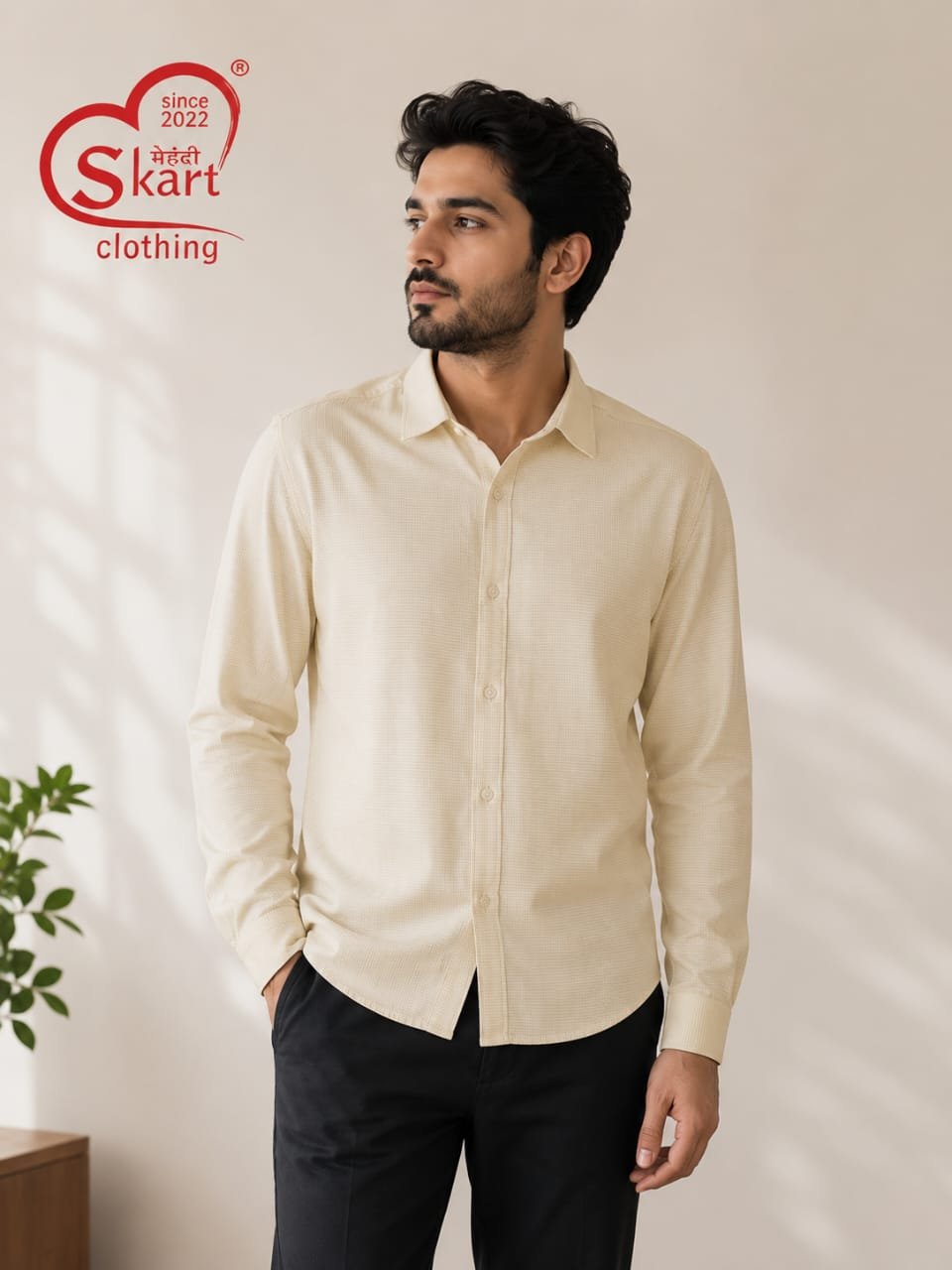 Rare Rabbit Men Premium Cream Textured Casual Shirt