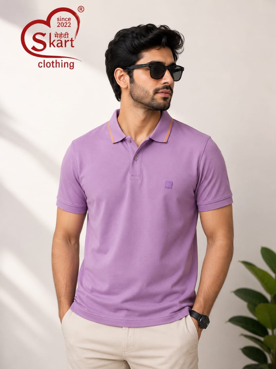 Lavender Purple Solid Polo T-Shirt for Men