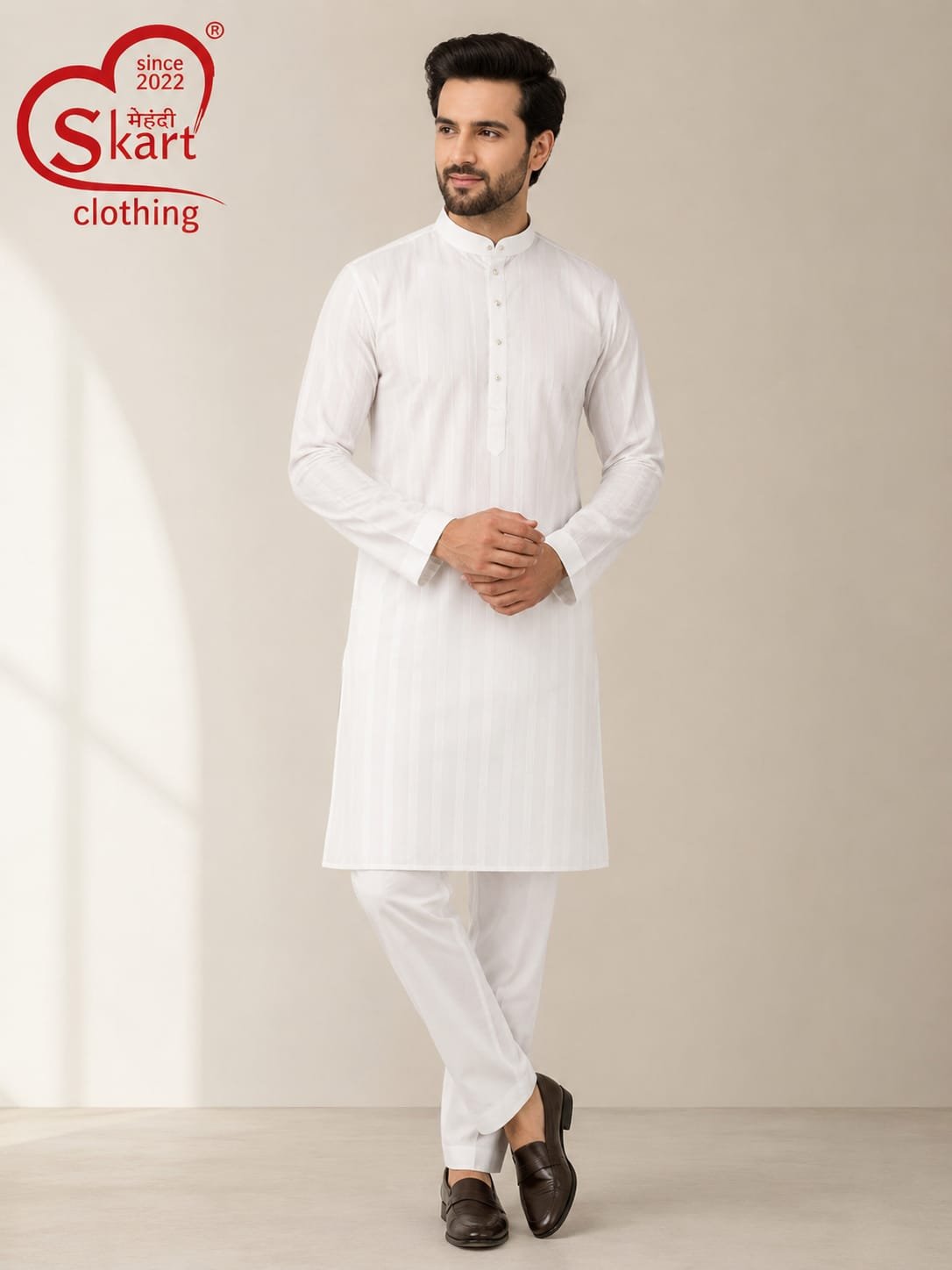 Men's White Solid Kurta Pajama – Classic Full Sleeve Ethnic Wear