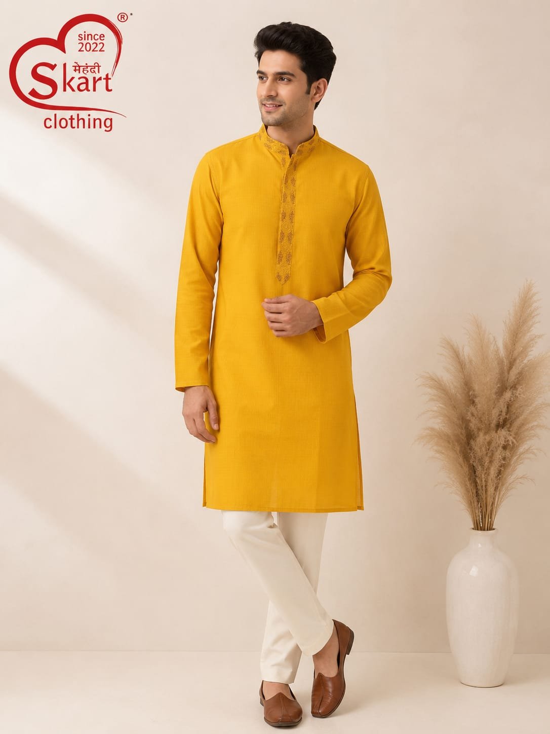 Men's Mustard Yellow Kurta – Elegant Full Sleeve Festive Wear
