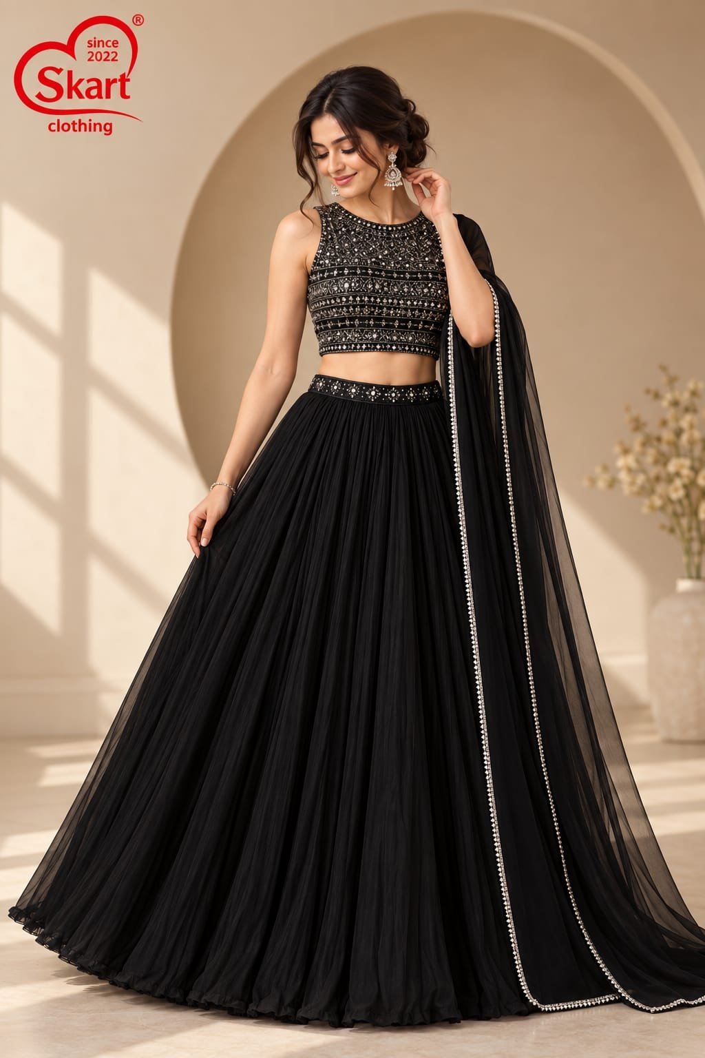Crop top black Lahenga