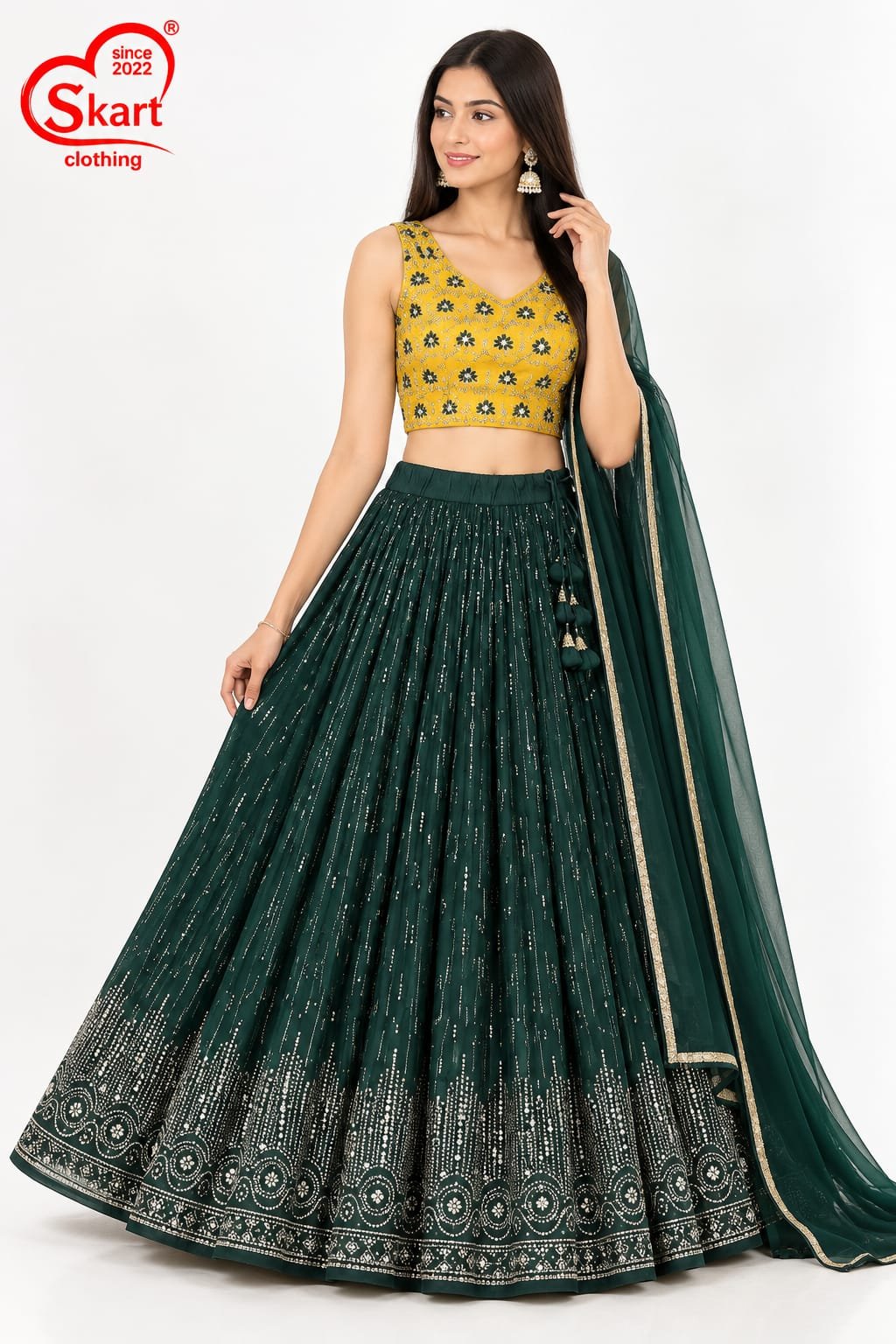 Women's Embroidered Crop Top Lehenga Set with Dupatta – Designer Festive & Party Wear