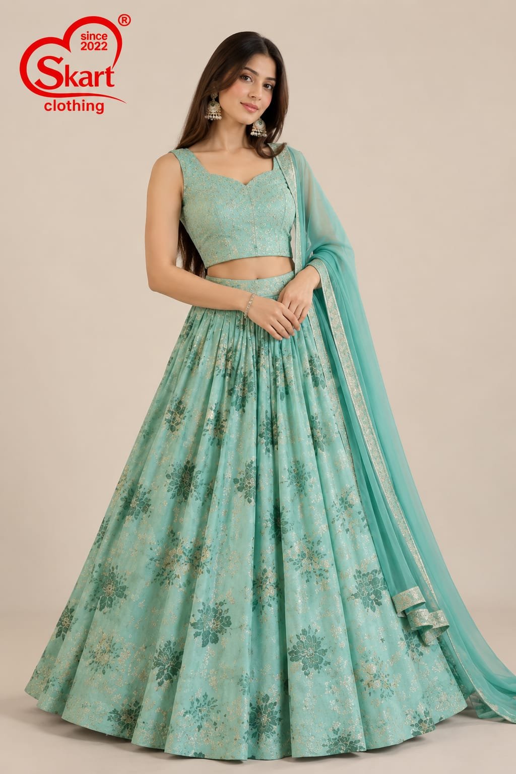 Women's Floral Printed Crop Top Lehenga Set with Dupatta – Designer Festive & Party Wear