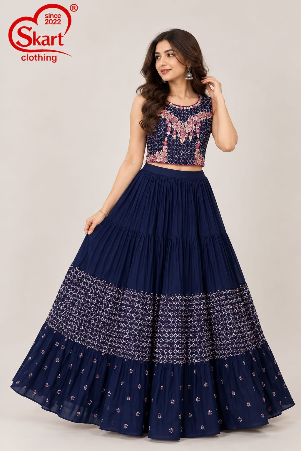 Women's Embroidered Crop Top Skirt Set – Designer Festive & Party Wear