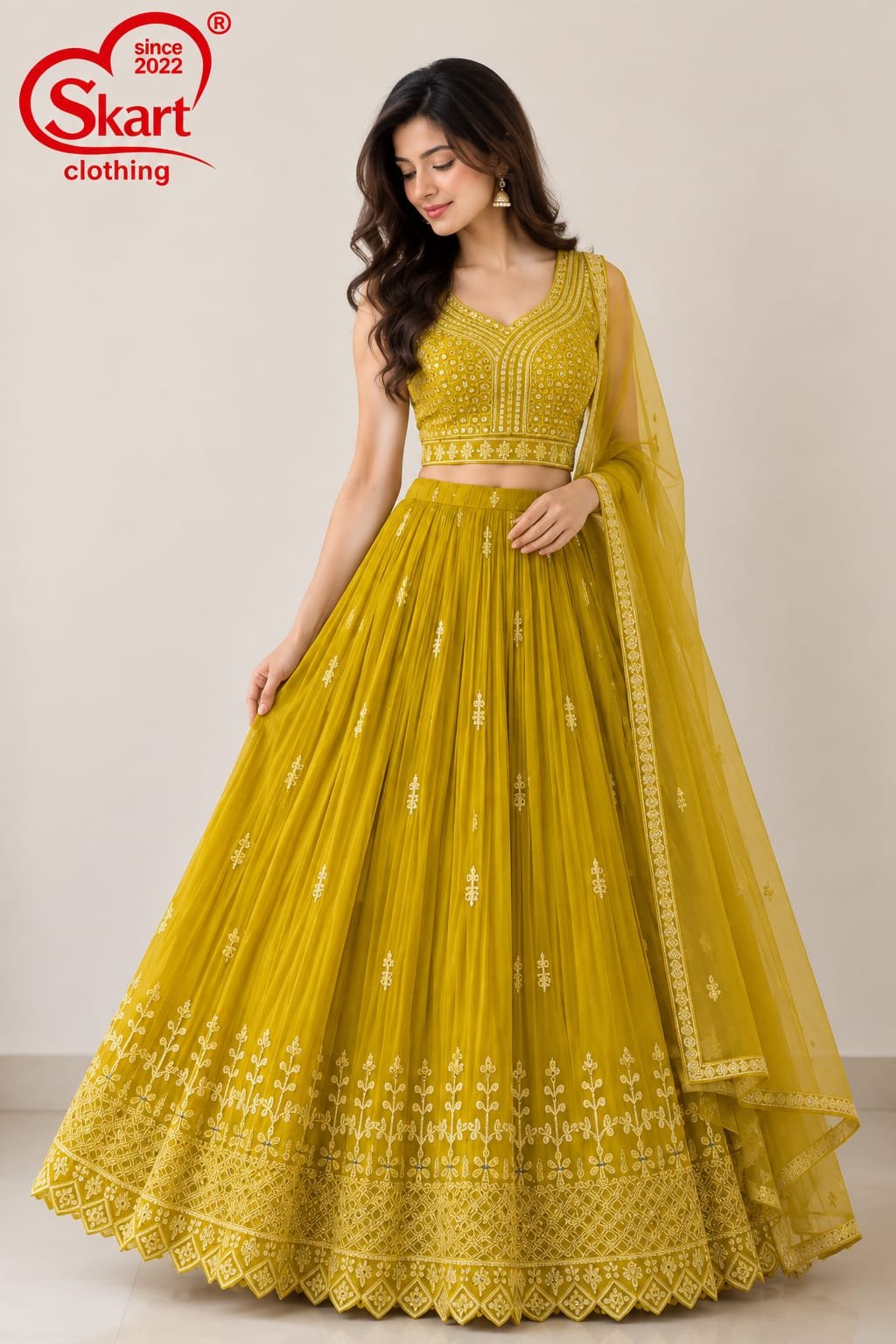 Women's Embroidered Crop Top Lehenga Set with Dupatta – Premium Wedding & Festive Wear