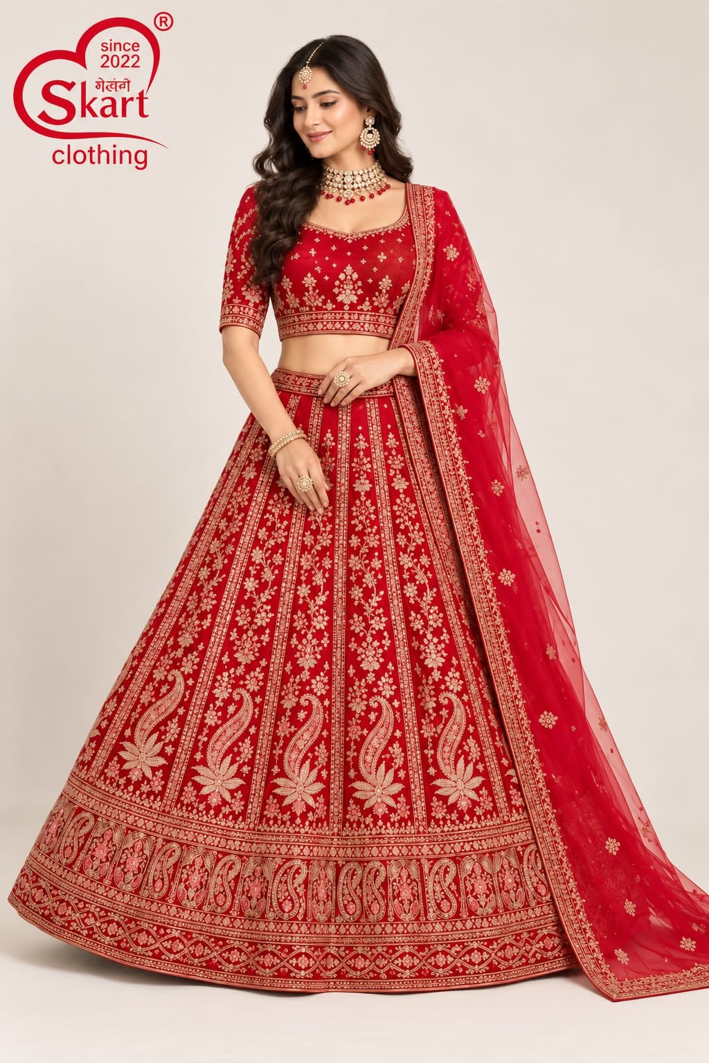 Red Bridal Embroidered Lehenga Choli with Dupatta