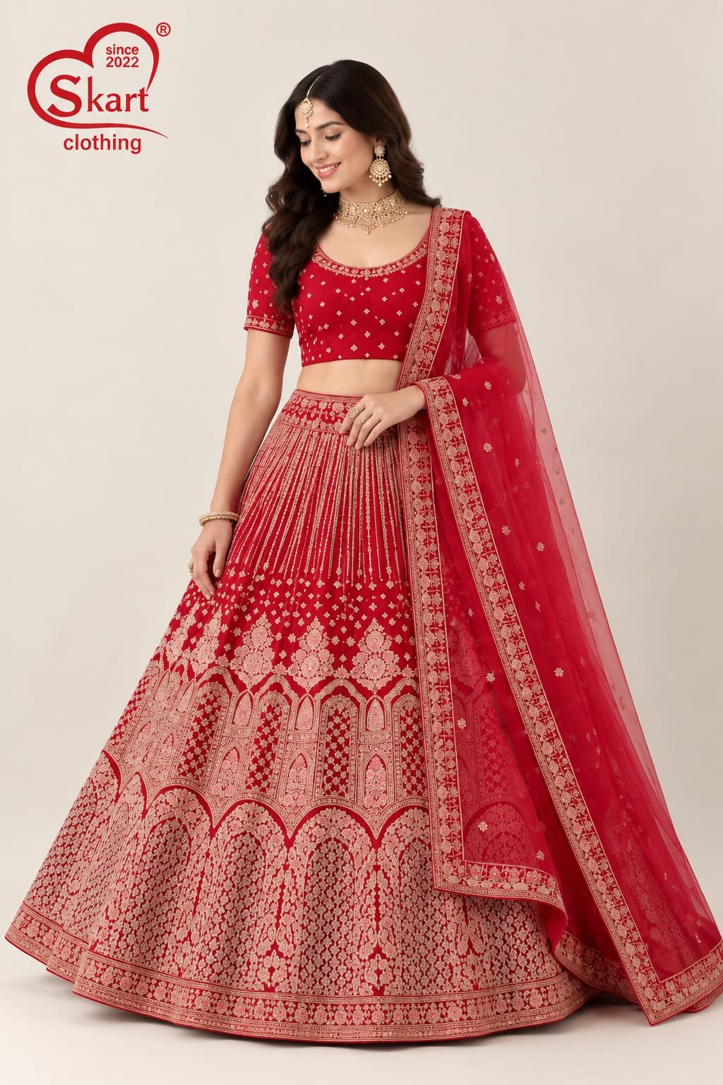 Red Embroidered Lehenga Choli with Matching Dupatta