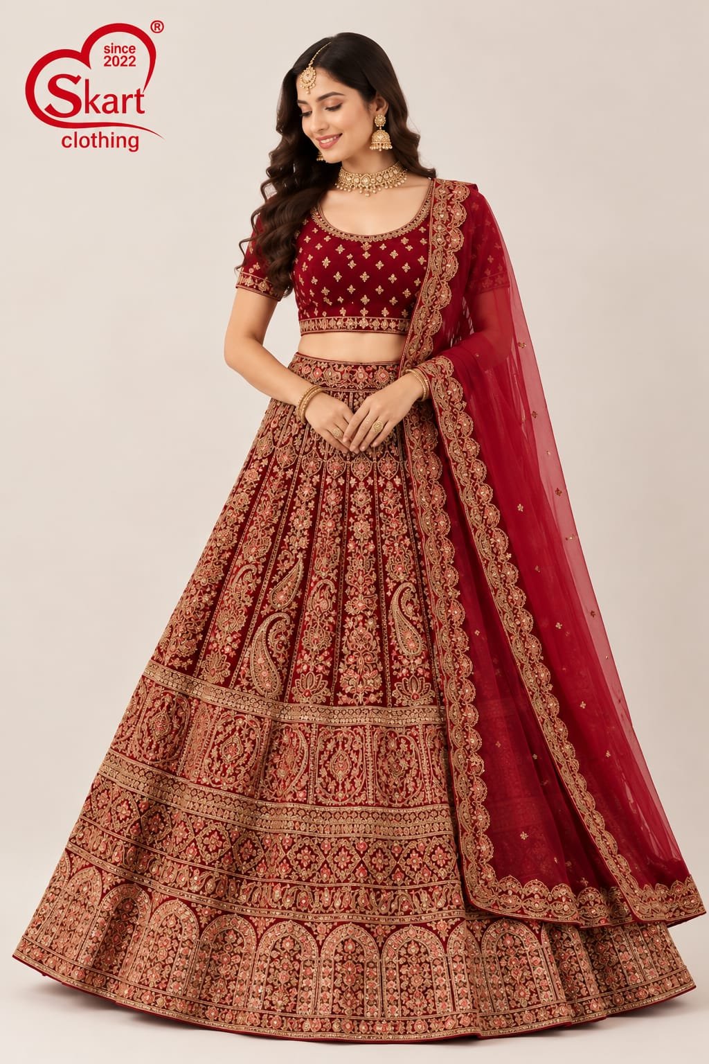 Maroon Bridal Embroidered Lehenga Choli with Dupatta
