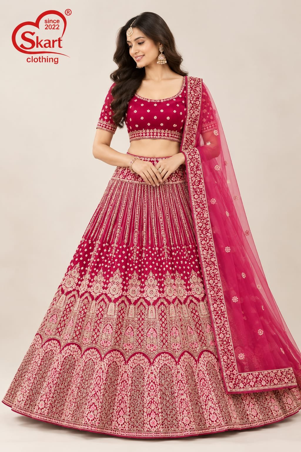 Wine Pink Embroidered Lehenga Choli with Pink Dupatta