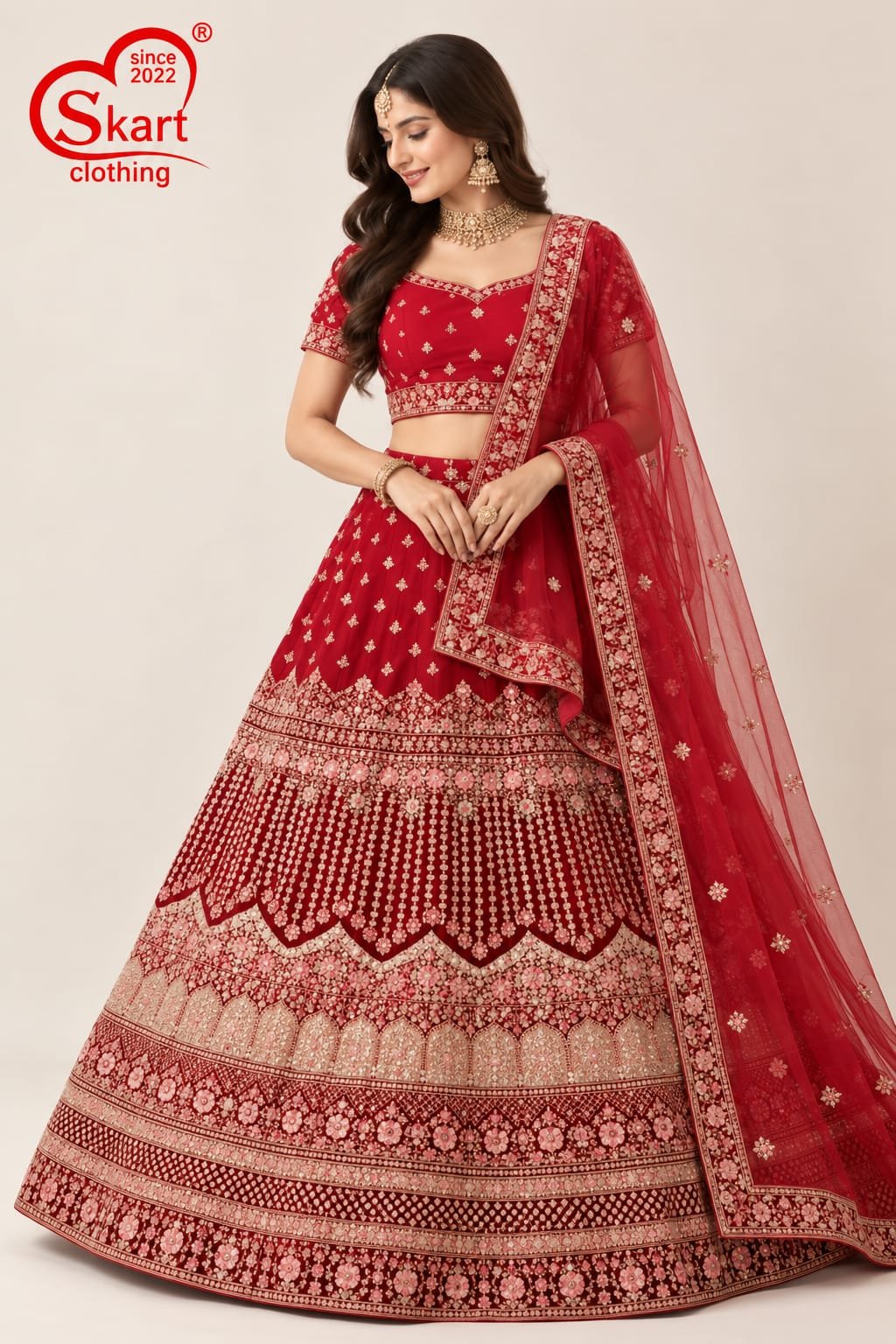 Red Designer Lehenga Choli with Intricate Embroidery & Dupatta