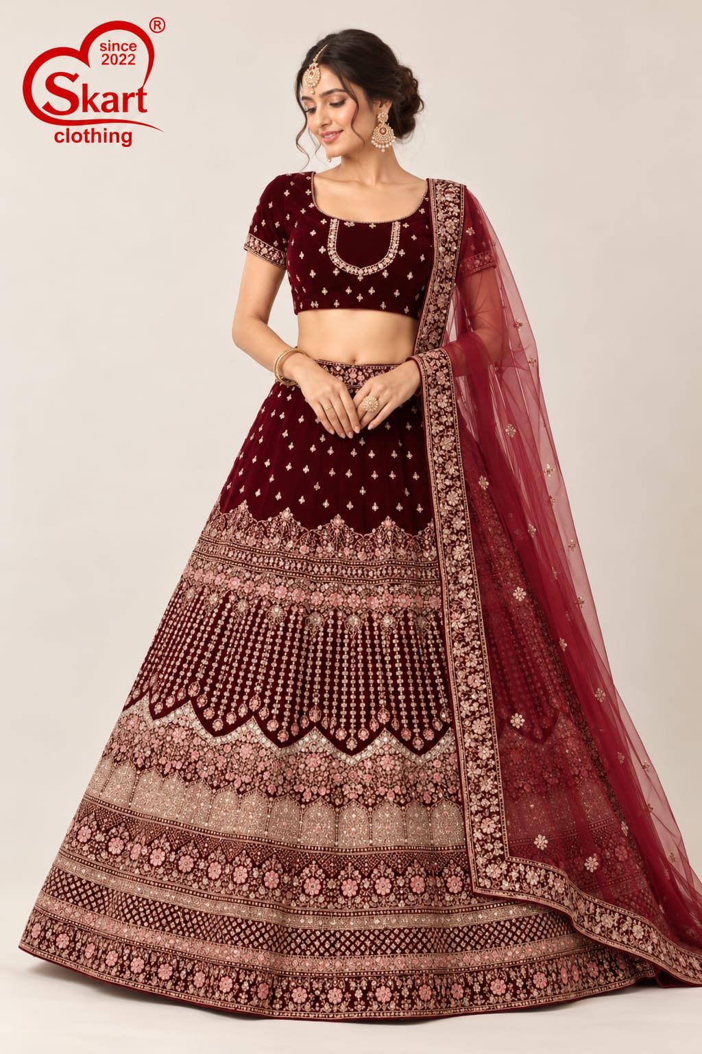 Wine Maroon Embroidered Designer Lehenga Choli with Dupatta