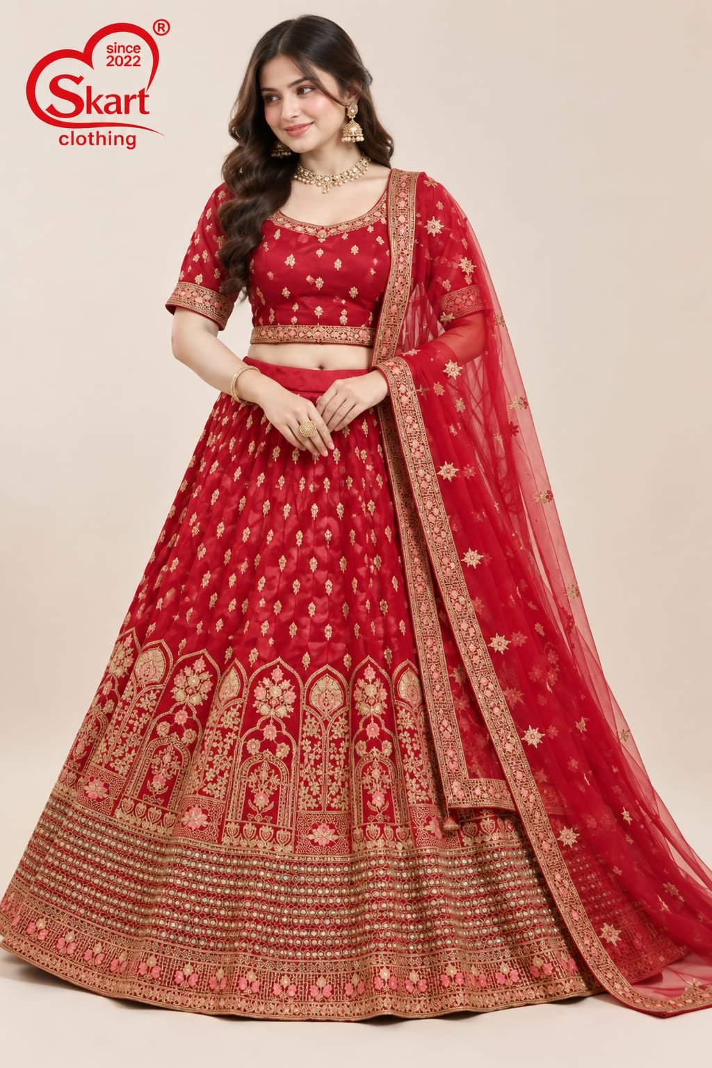 Red Zari Embroidered Designer Lehenga Choli with Dupatta