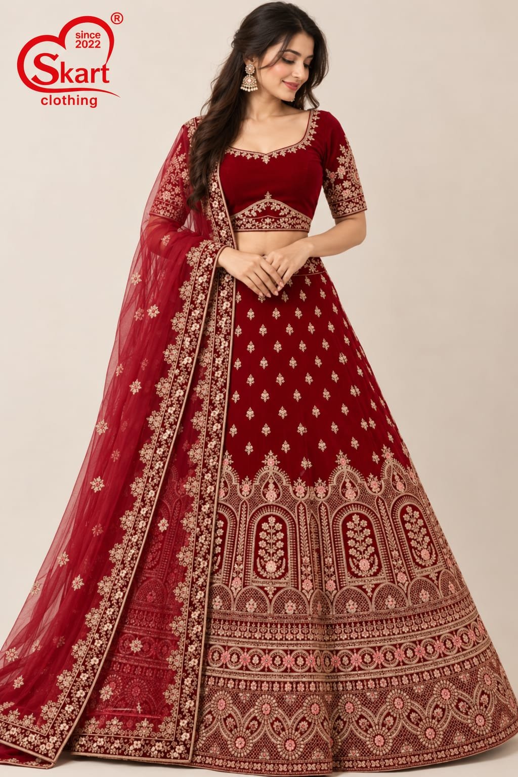 Maroon Embroidered Bridal Lehenga Choli with Dupatta