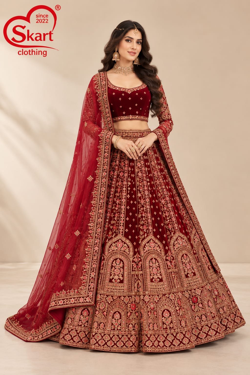 Wine Red Designer Lehenga Choli with Embroidered Dupatta
