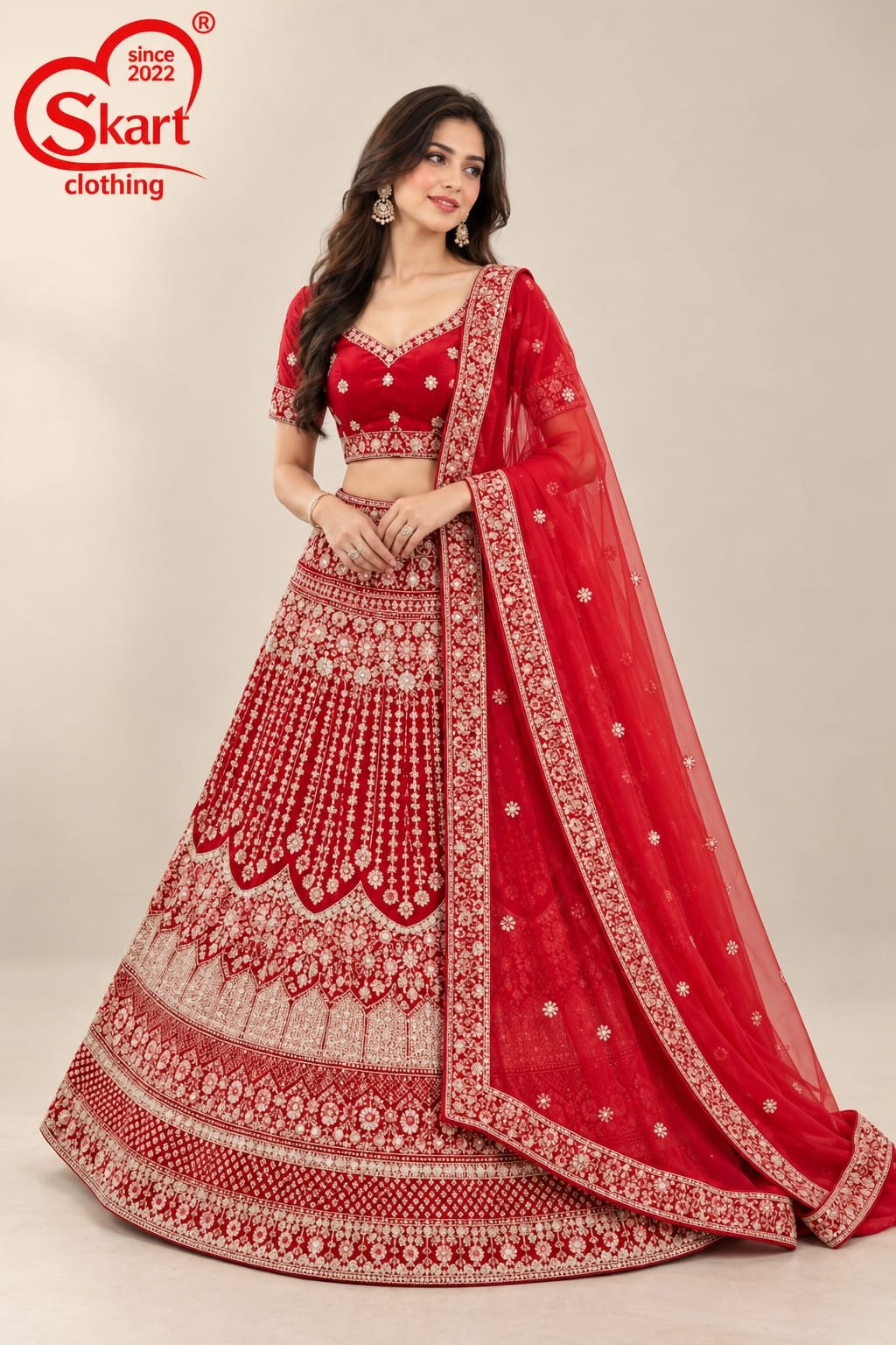Classic Red Bridal Lehenga with Intricate Ivory Embroidery